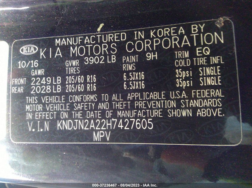 2017 KIA SOUL BASE - KNDJN2A22H7427605
