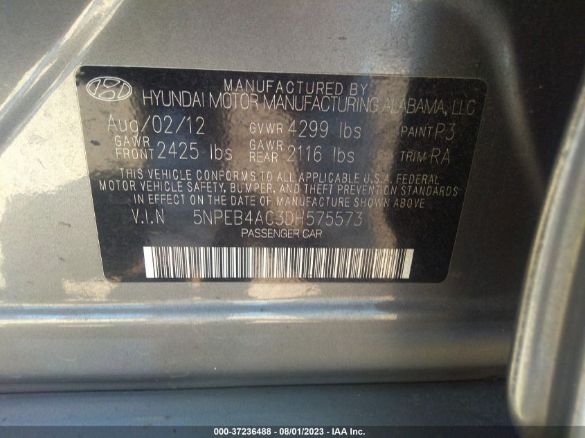 2013 HYUNDAI SONATA GLS - 5NPEB4AC3DH575573