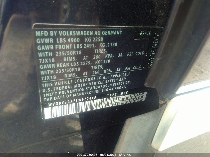 2015 VOLKSWAGEN TIGUAN SE - WVGBV7AX2FW577449