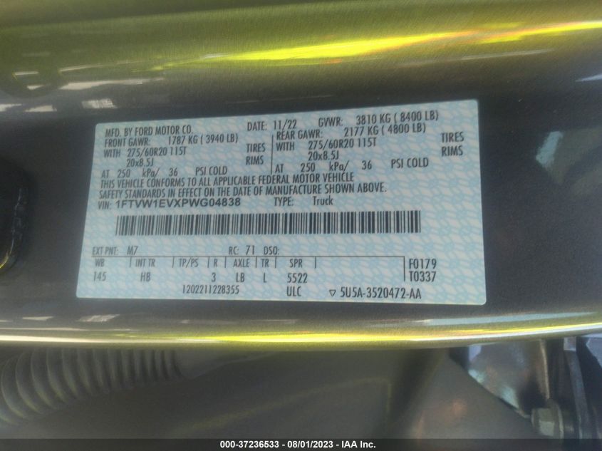 2023 FORD F-150 LIGHTNING LARIAT 1FTVW1EVXPWG04838