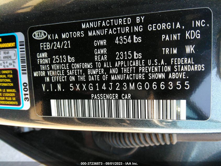 2021 KIA K5 LXS - 5XXG14J23MG066355