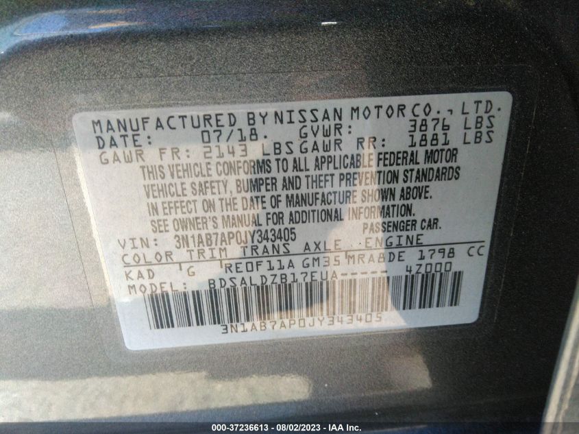 2018 NISSAN SENTRA SV - 3N1AB7AP0JY343405