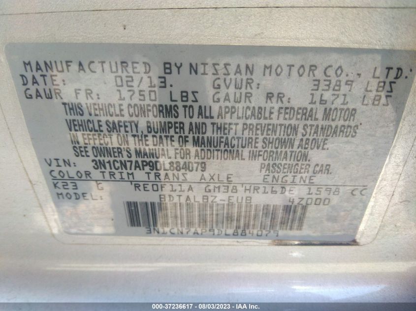 2013 NISSAN VERSA SV - 3N1CN7AP9DL884079