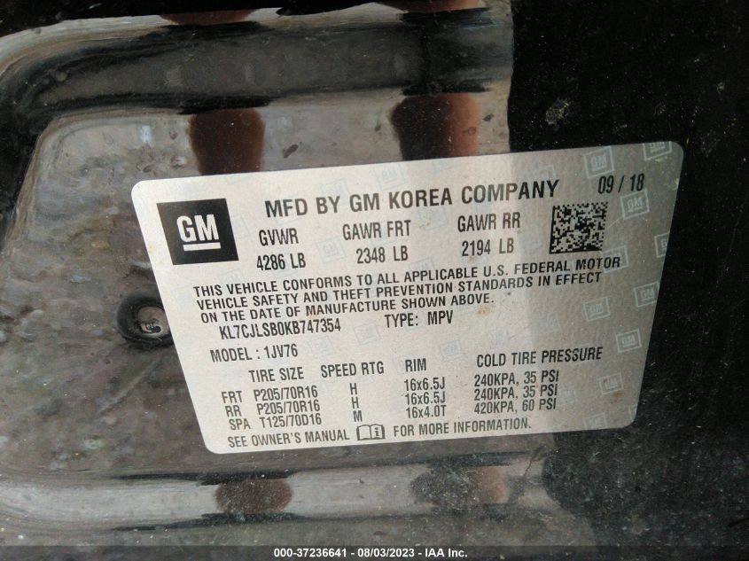 2019 CHEVROLET TRAX LS - 3GNCJNSB3KL139252