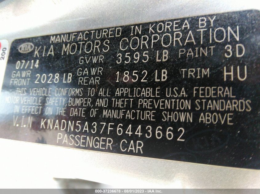 2015 KIA RIO EX - KNADN5A37F6443662