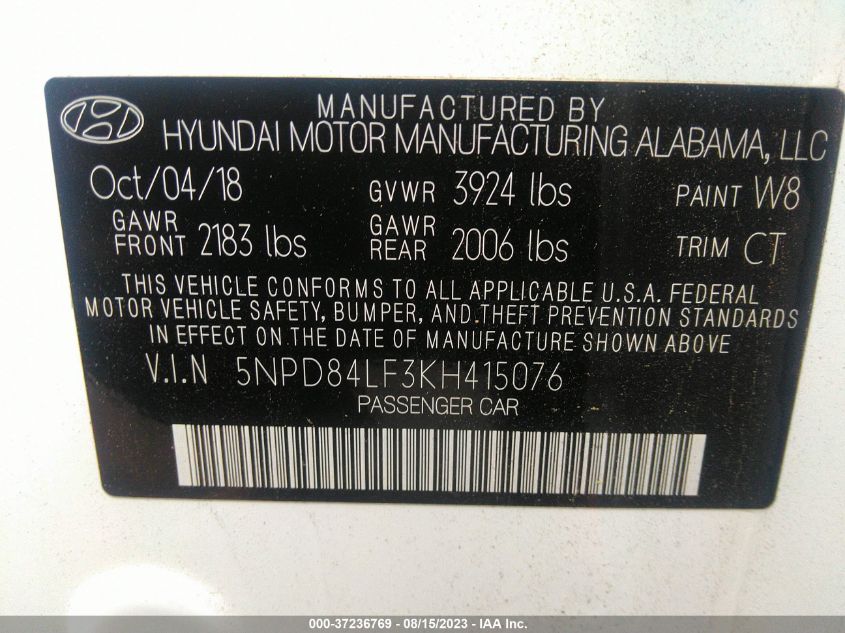 5NPD84LF3KH415076 Hyundai Elantra SEL/VALUE/LIMITED 9