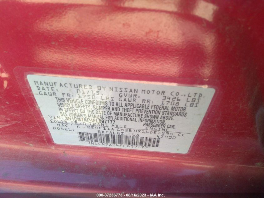 2015 NISSAN VERSA SL - 3N1CN7AP4FL897177