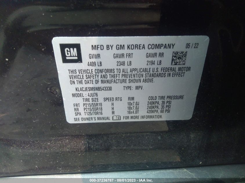2022 BUICK ENCORE PREFERRED - KL4CJESM9NB543330