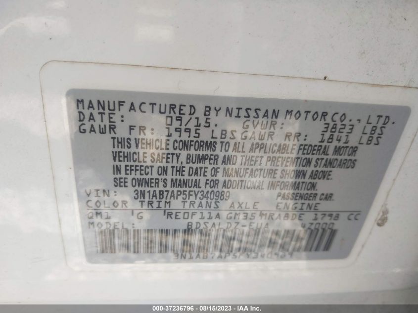 2015 NISSAN SENTRA SV - 3N1AB7AP5FY340989