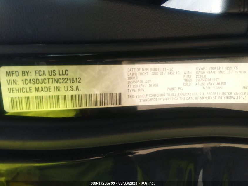 2022 DODGE DURANGO R/T - 1C4SDJCT7NC221612