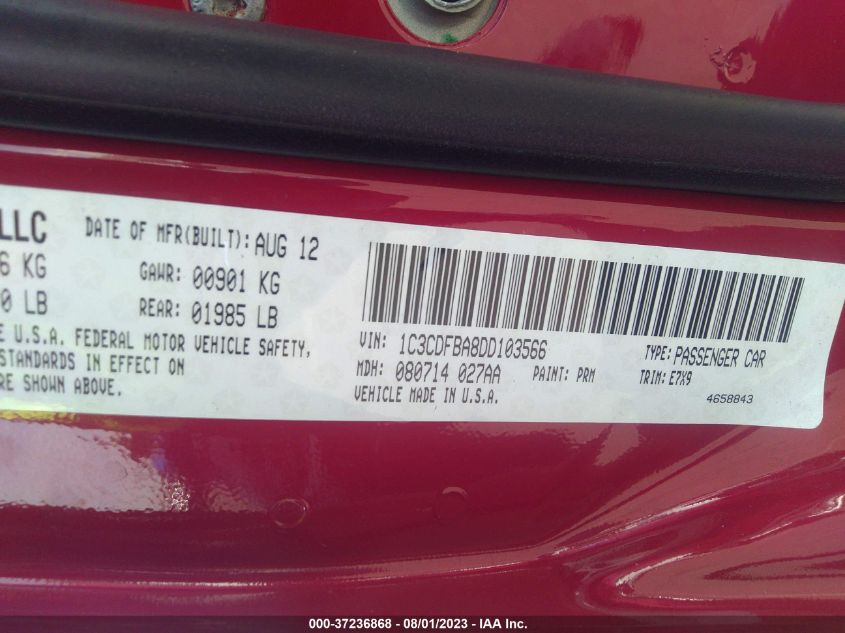 2013 DODGE DART SXT - 1C3CDFBA8DD103566
