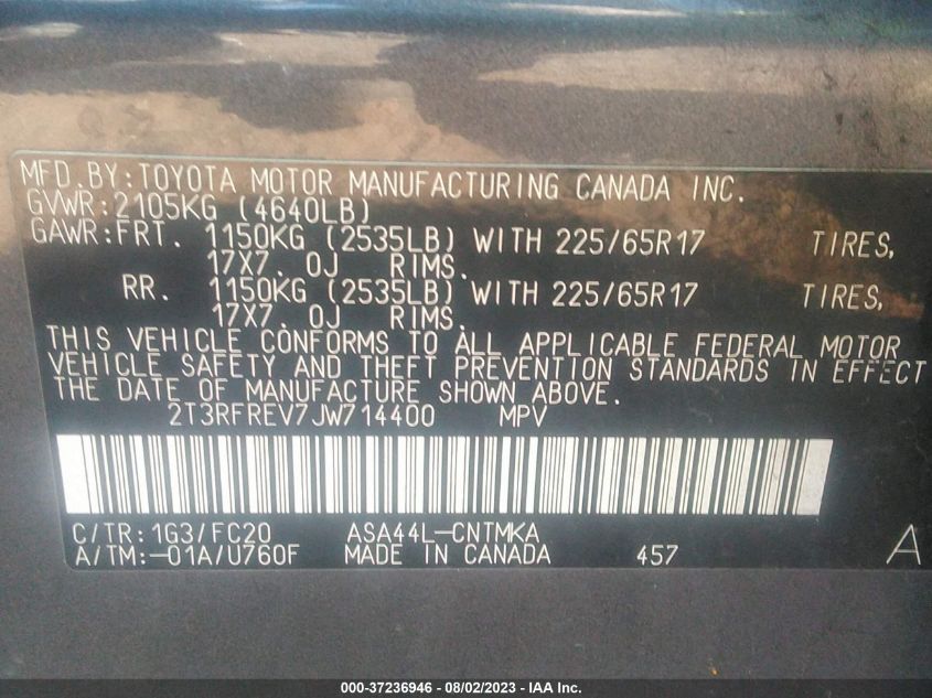 2018 TOYOTA RAV4 ADVENTURE/XLE - 2T3RFREV7JW714400