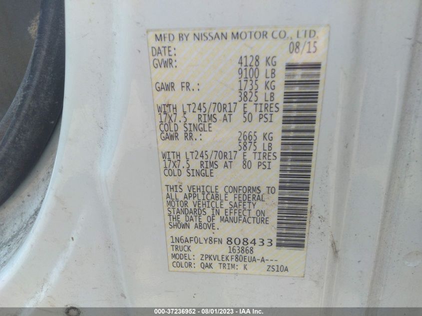 2015 NISSAN NV CARGO NV2500 HD SV V8 - 1N6AF0LY8FN808433
