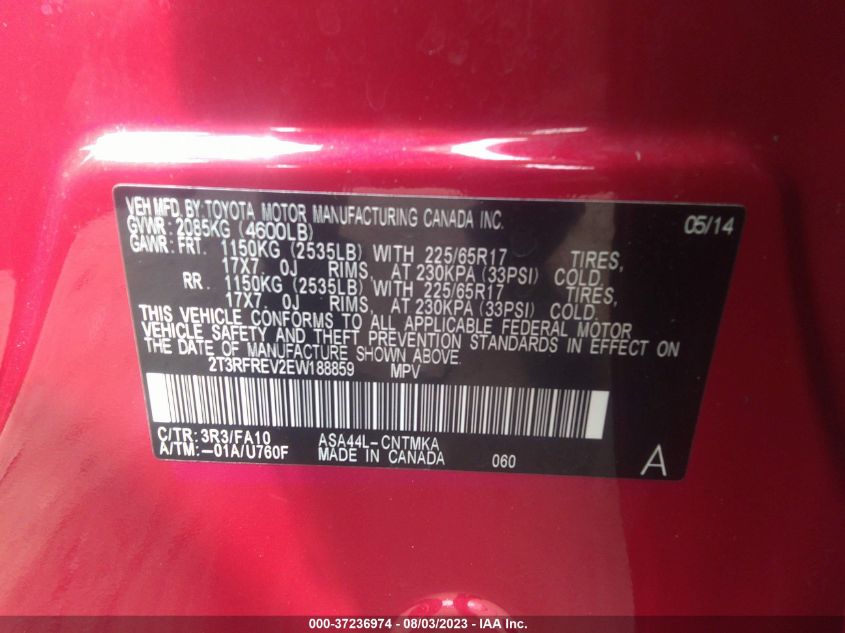 2014 TOYOTA RAV4 XLE - 2T3RFREV2EW188859