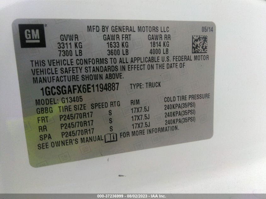 2014 CHEVROLET EXPRESS CARGO VAN - 1GCSGAFX6E1194887