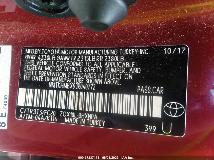 2018 TOYOTA C-HR XLE/XLE PREMIUM - NMTKHMBX9JR040772