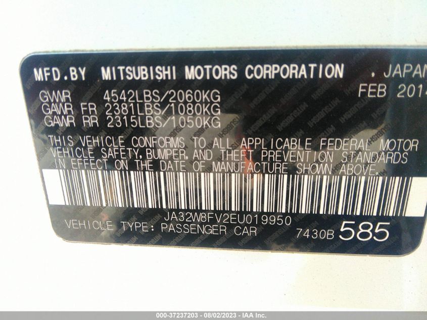 2014 MITSUBISHI LANCER EVOLUTION GSR JA32W8FV2EU019950