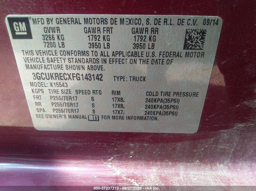2015 CHEVROLET SILVERADO 1500 LT - 3GCUKRECXFG143142