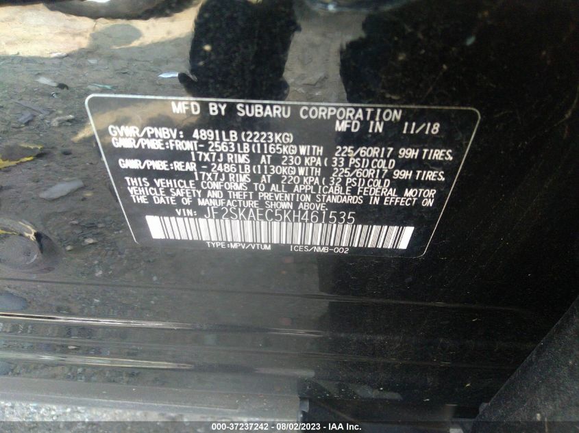 2019 SUBARU FORESTER PREMIUM - JF2SKAEC5KH461535