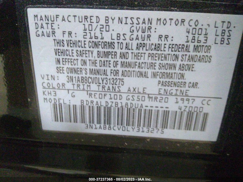 2020 NISSAN SENTRA SV - 3N1AB8CV0LY313275