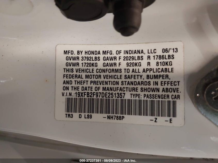 2013 HONDA CIVIC SDN EX-L - 19XFB2F97DE251357
