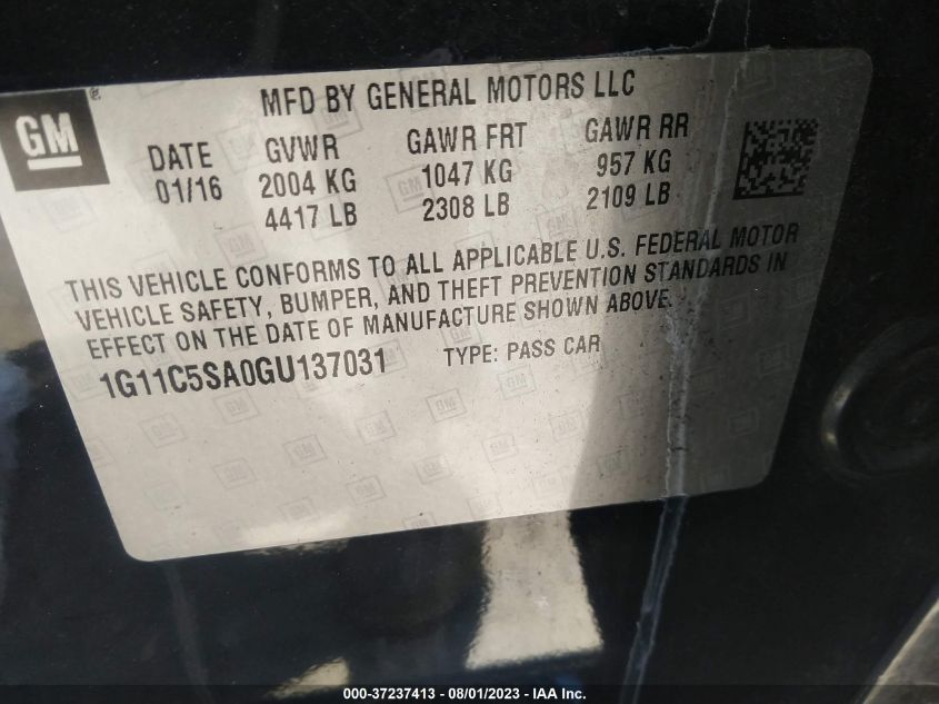 2016 CHEVROLET MALIBU LIMITED LT - 1G11C5SA0GU137031