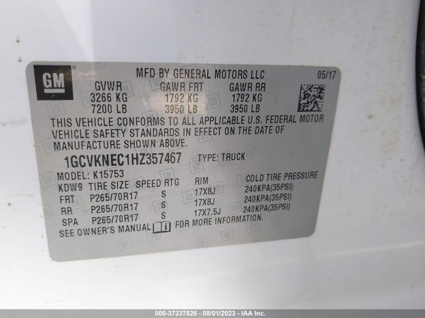 2017 CHEVROLET SILVERADO 1500 WORK TRUCK - 1GCVKNEC1HZ357467