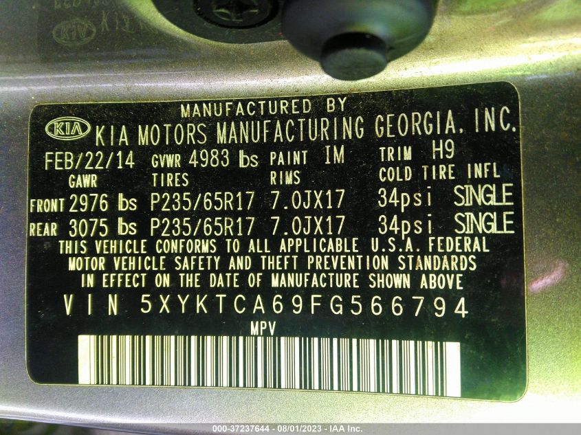 2015 KIA SORENTO LX - 5XYKTCA69FG566794