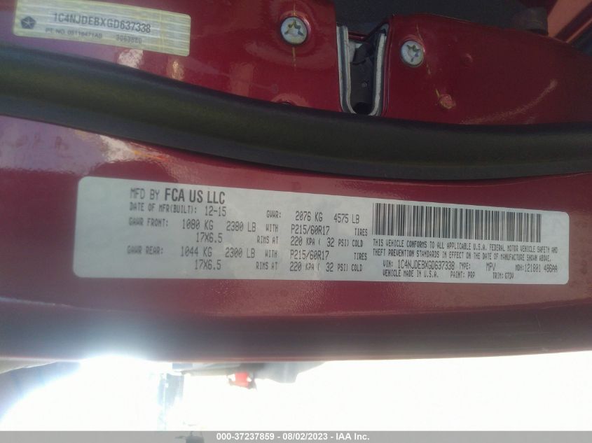 2016 JEEP COMPASS LATITUDE - 1C4NJDEBXGD637338