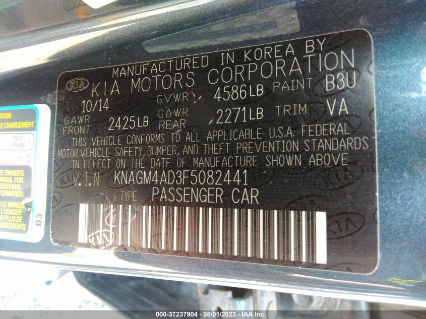 2015 KIA OPTIMA HYBRID KNAGM4AD3F5082441