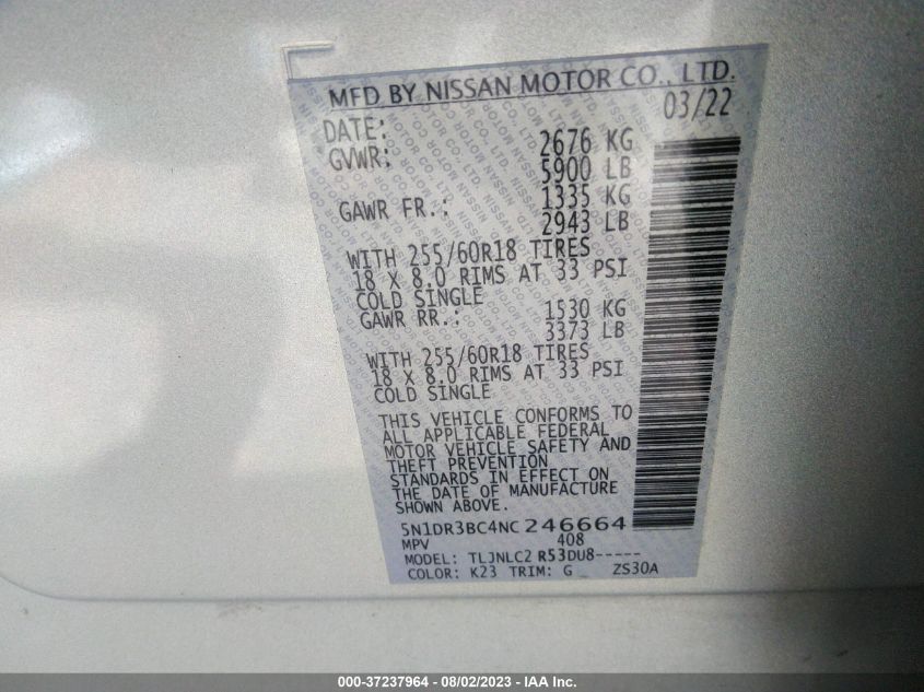 2022 NISSAN PATHFINDER SV - 5N1DR3BC4NC246664