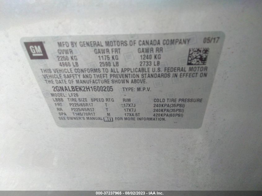 2017 CHEVROLET EQUINOX LS - 2GNALBEK2H1600205