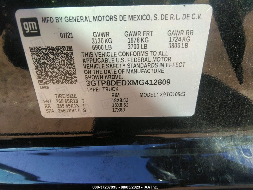 3GTP8DEDXMG412809 GMC Sierra 1500 SLT 9