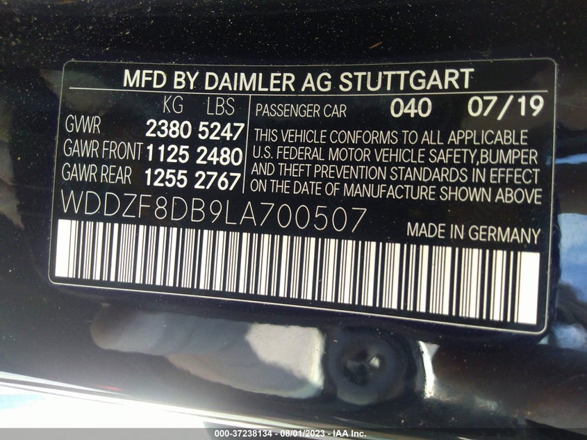 VIN WDDZF8DB9LA700507 2020 MERCEDES-BENZ E-CLASS E 350