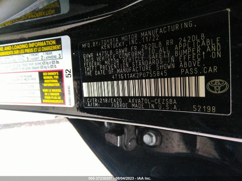 2023 TOYOTA CAMRY SE/SE NIGHTSHADE - 4T1G11AK2PU755845