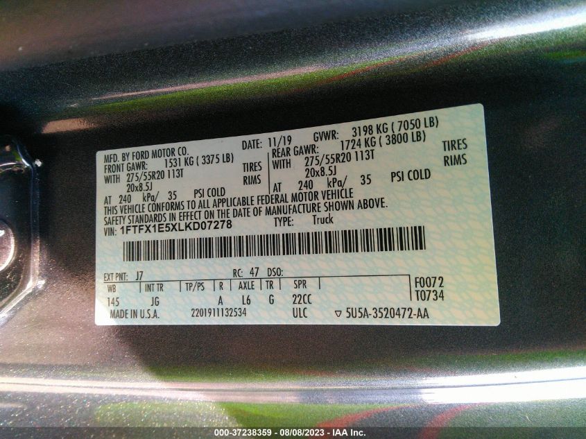 2020 FORD F-150 XL/XLT/LARIAT - 1FTFX1E5XLKD07278