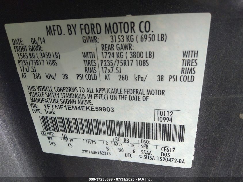 2014 FORD F-150 XL/XLT/STX - 1FTMF1EM4EKE59903