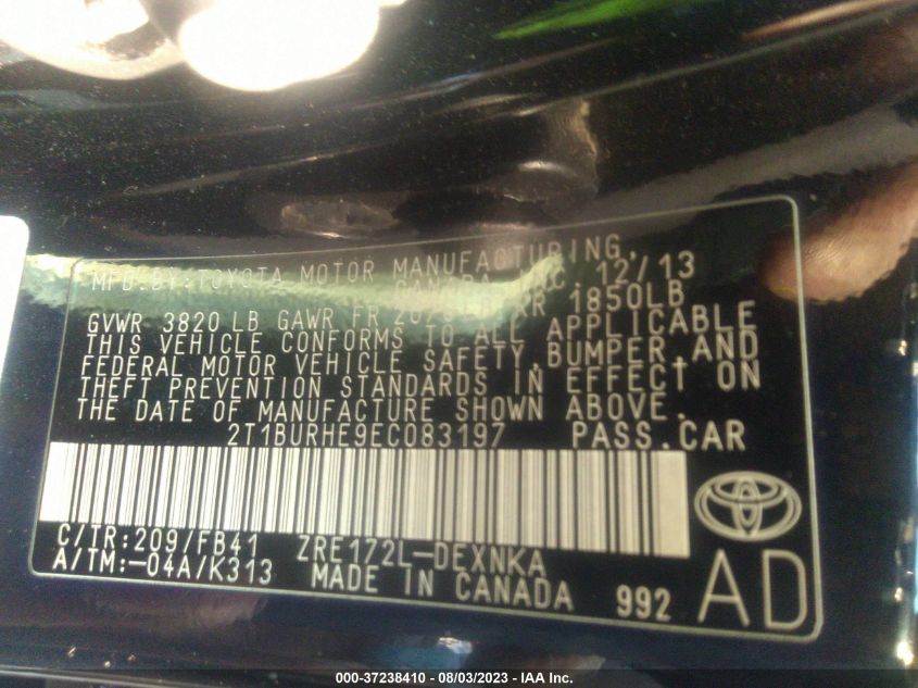 2014 TOYOTA COROLLA L/LE/S/S PLUS/LE PLUS - 2T1BURHE9EC083197