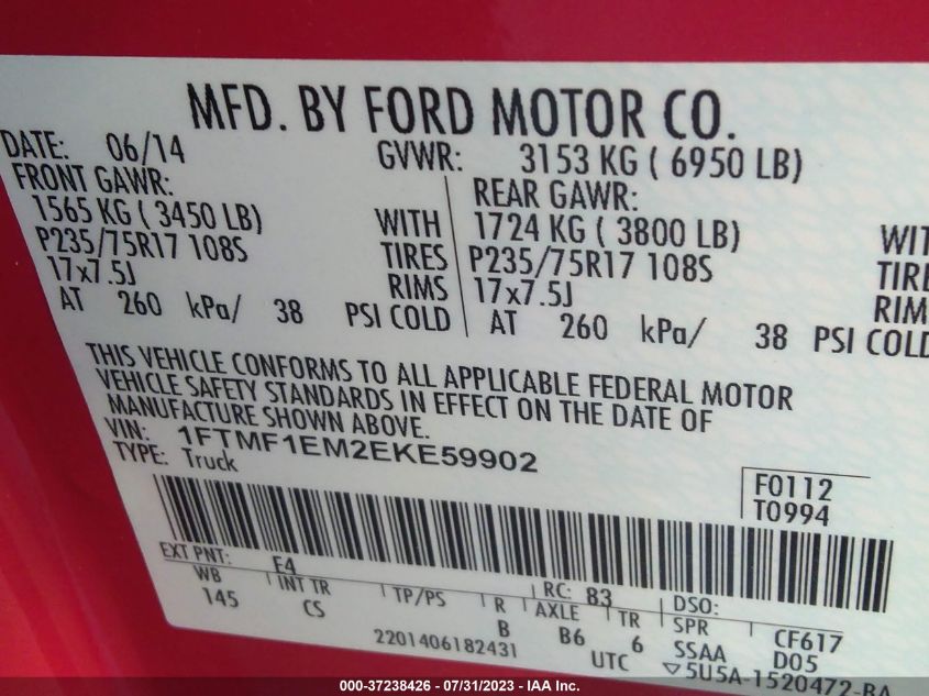 2014 FORD F-150 XL/XLT/STX - 1FTMF1EM2EKE59902