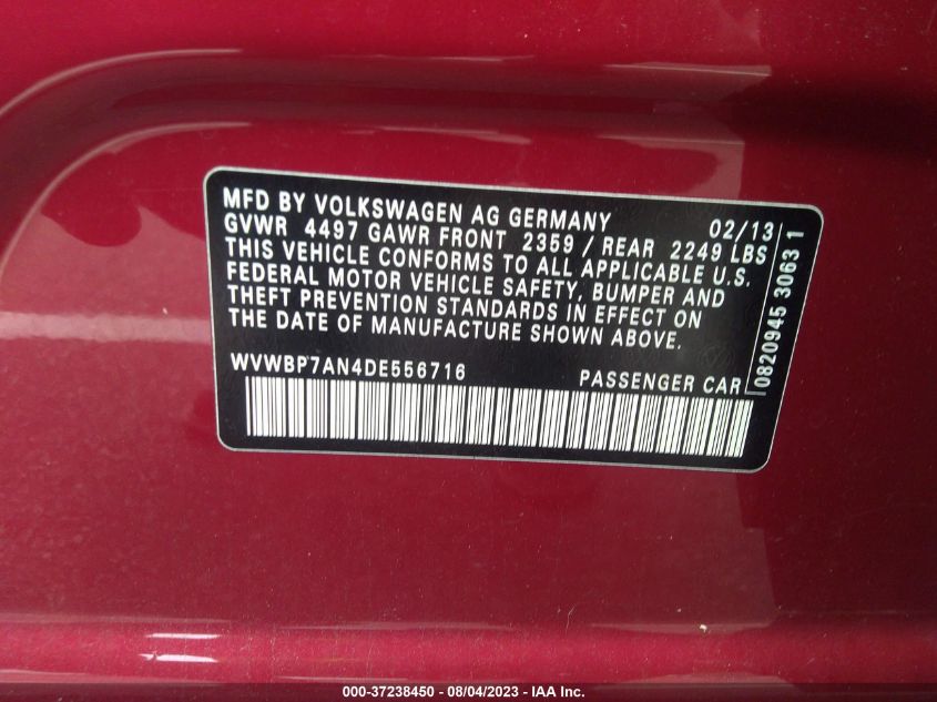 2013 VOLKSWAGEN CC SPORT - WVWBP7AN4DE556716