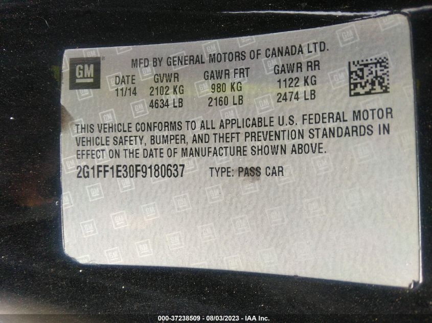 2015 CHEVROLET CAMARO LT - 2G1FF1E30F9180637