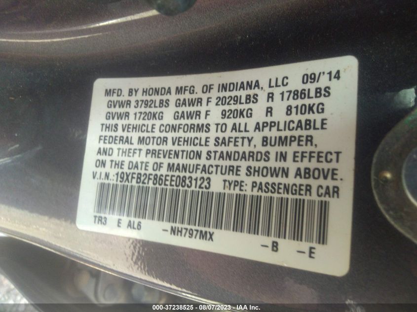 2014 HONDA CIVIC SEDAN EX - 19XFB2F86EE083123