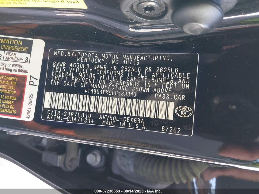 2016 TOYOTA CAMRY HYBRID LE/XLE/SE - 4T1BD1FK9GU183313