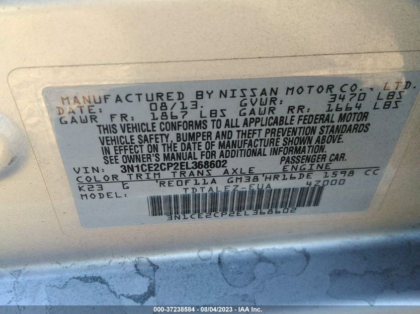 2014 NISSAN VERSA NOTE S/S PLUS/SV/SL - 3N1CE2CP2EL368602