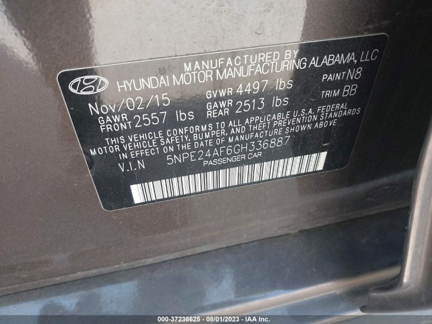 2016 HYUNDAI SONATA 2.4L SE - 5NPE24AF6GH336887