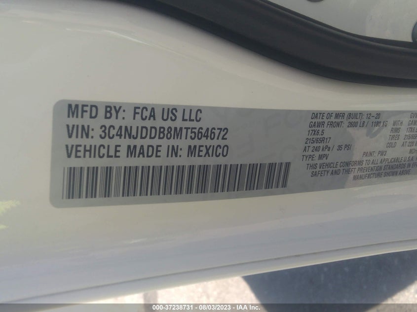 VIN 3C4NJDDB8MT564672 2021 JEEP COMPASS TRAILHAWK