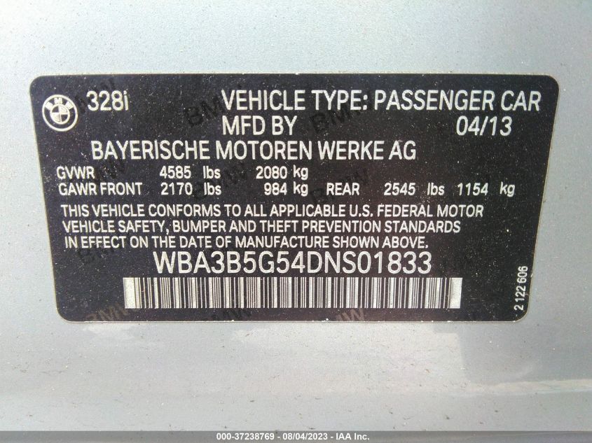 2013 BMW 3 SERIES 328I XDRIVE - WBA3B5G54DNS01833