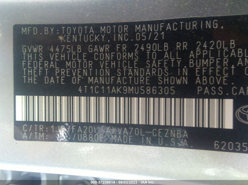 2021 TOYOTA CAMRY LE - 4T1C11AK9MU586305
