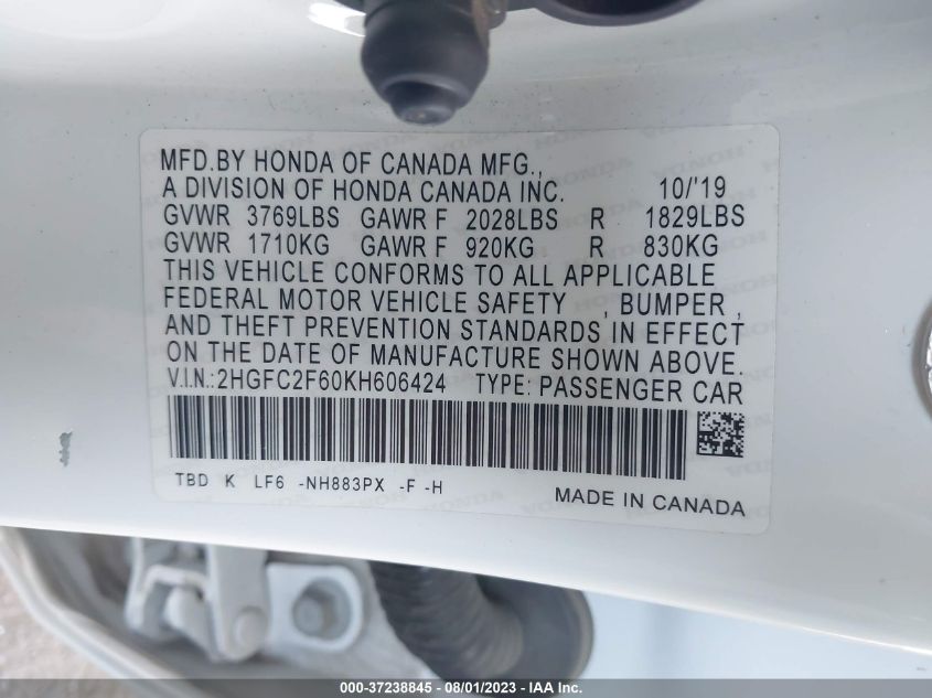 2019 HONDA CIVIC SEDAN LX - 2HGFC2F60KH606424