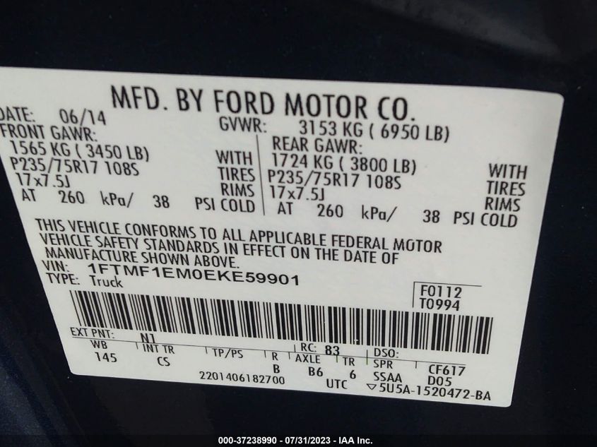 2014 FORD F-150 XL/XLT/STX - 1FTMF1EM0EKE59901